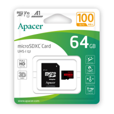 Карта пам'ятi Apacer microSDXC 64GB U1 V10 A1 R100 + adapter (100/10 MB/s)