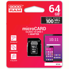 Карта пам'яті GoodRam microSDXC 64GB Class 10 UHS I (M1AA-0640R12) + SD адаптер