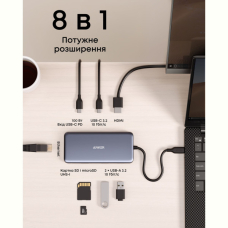 Перехідник Anker PowerExpand 8-in-1 - PD in 100W/HDMI/2xUSB-A/USB-C 10Gbps/LAN/SD Black