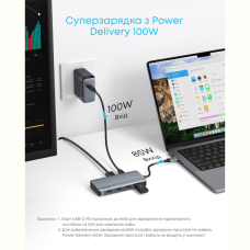Перехідник Anker USB-C Hub - 7-in-1 - PD in 100W, 2xHDMI, 4xUSB-A Black